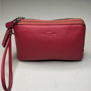 Vintage Coach Double Zip Wristlet Pebbled Leather Pink Wallet Y2K